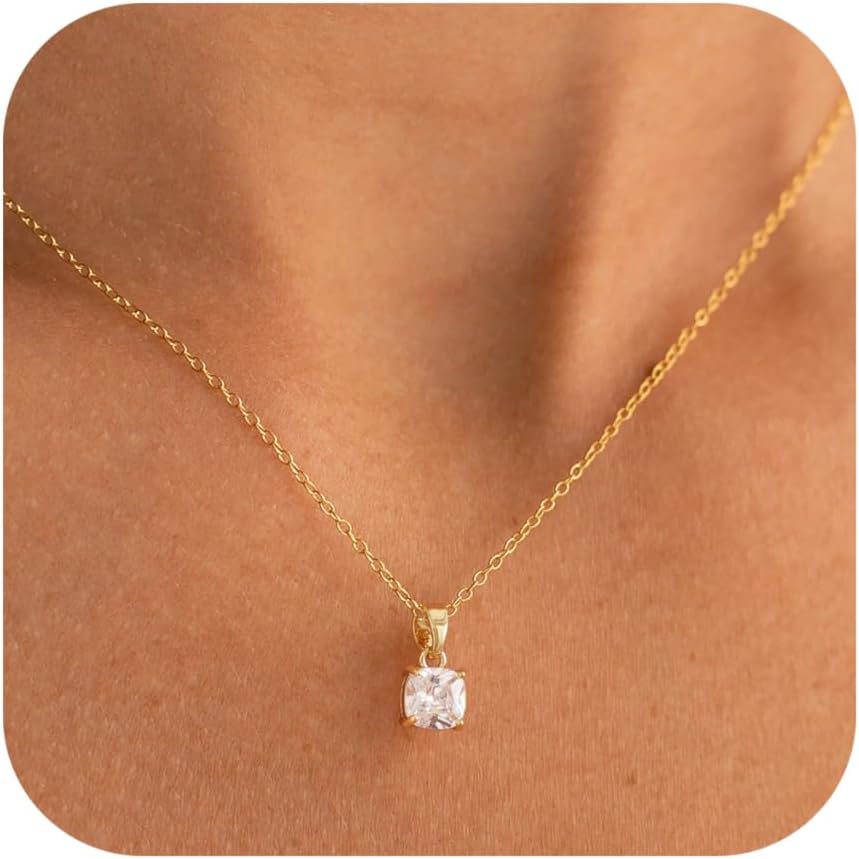 Dainty Silver Gold Necklaces for Women Cute Station Choker Simulated Diamond Necklace Simple Layering CZ Necklace Trendy Jewelry Gifts