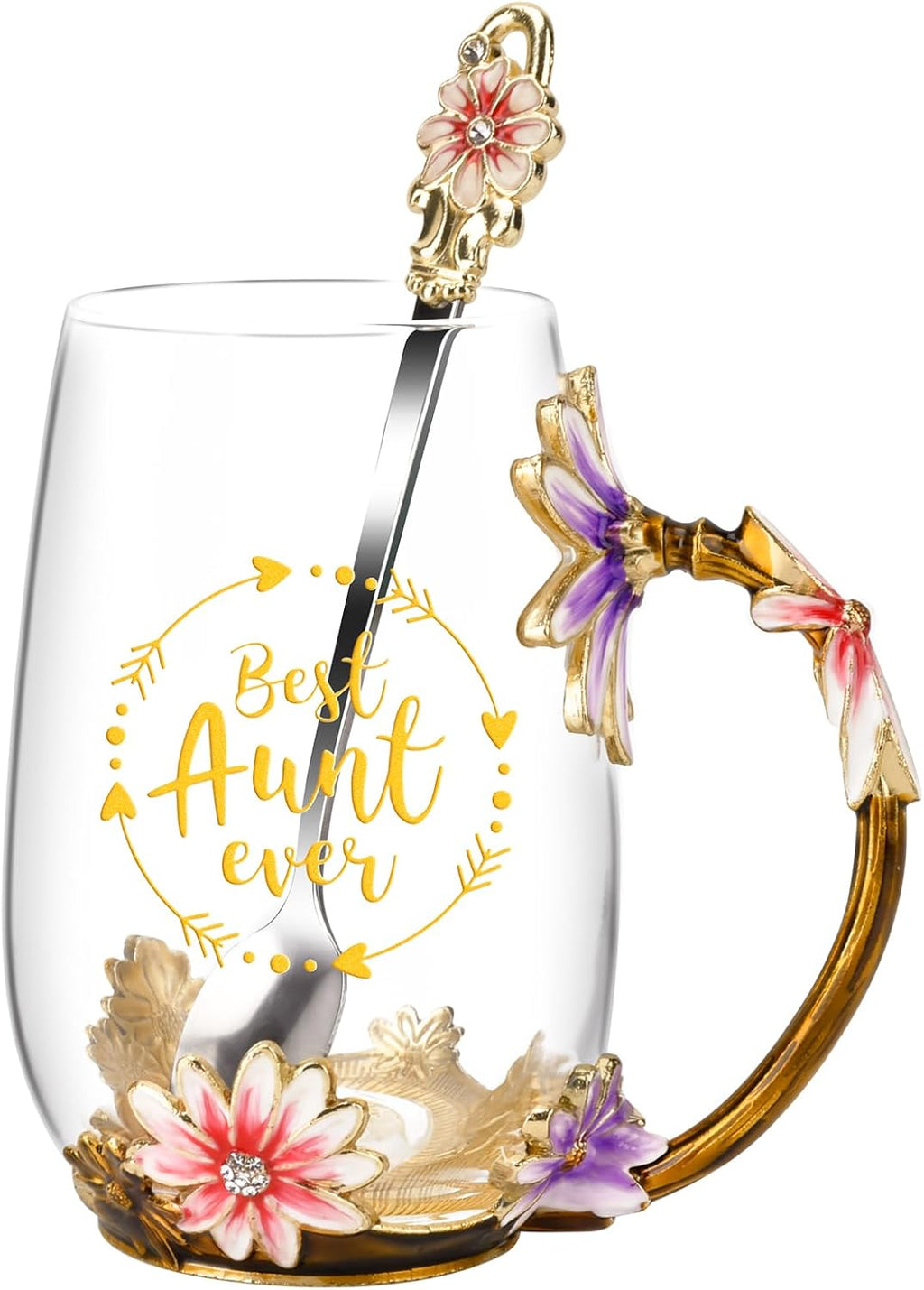 Tea Cup Glass Coffee Enamels Mug Gifts for Mom Women Christmas Birthday | Valentines Day for Her Girlfriend Wife,Mothers Day Gifts from Daughter Son,Heat & Cold Resistant,Shatterproof