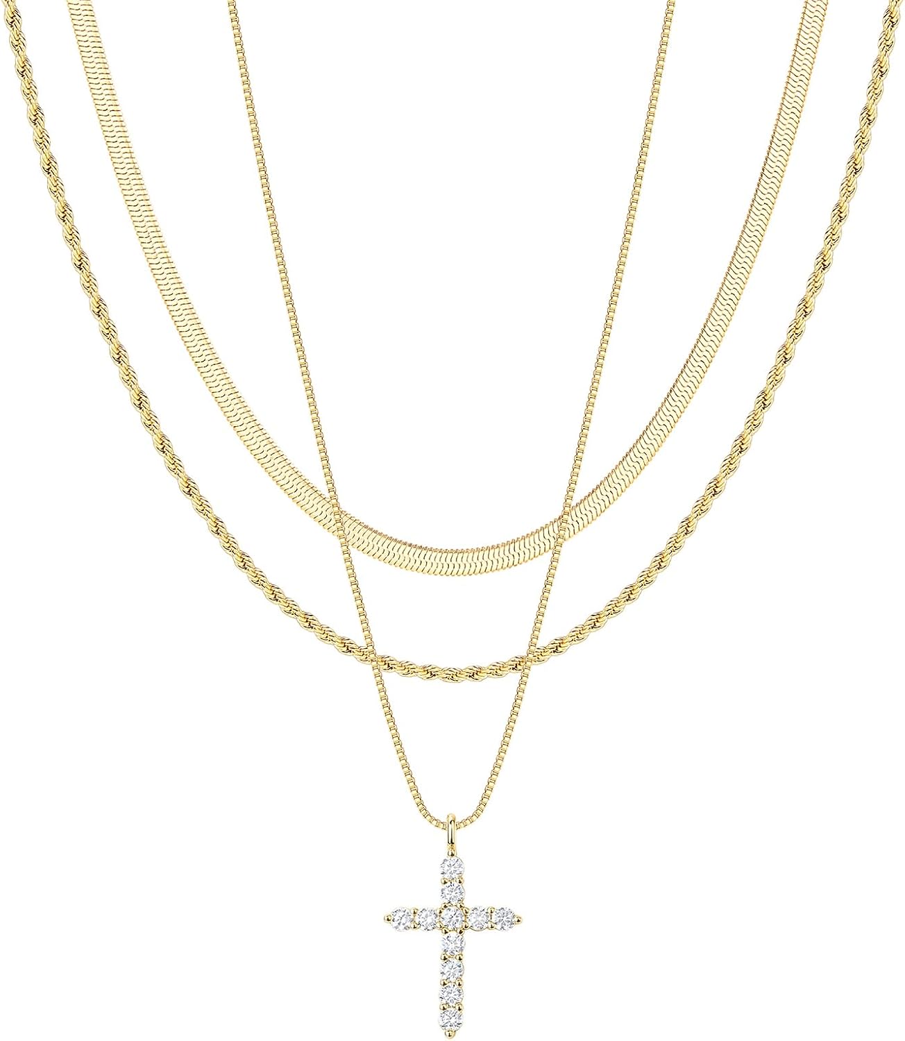 Poxtex Cross Necklace for Women Teen Girls, Dainty 14K Gold Silver Plated Cross Choker Jewelry Non Tarnish Waterproof Cute Simple Small Necklace Christian Baptism Religious Faith Jewelry Gifts