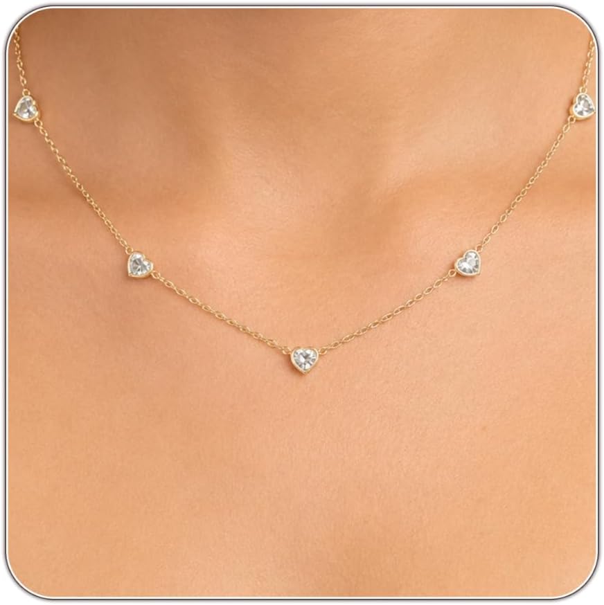 Dainty Silver Gold Necklaces for Women Cute Station Choker Simulated Diamond Necklace Simple Layering CZ Necklace Trendy Jewelry Gifts