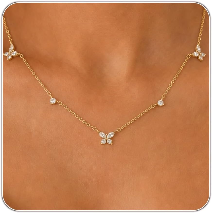 Dainty Silver Gold Necklaces for Women Cute Station Choker Simulated Diamond Necklace Simple Layering CZ Necklace Trendy Jewelry Gifts