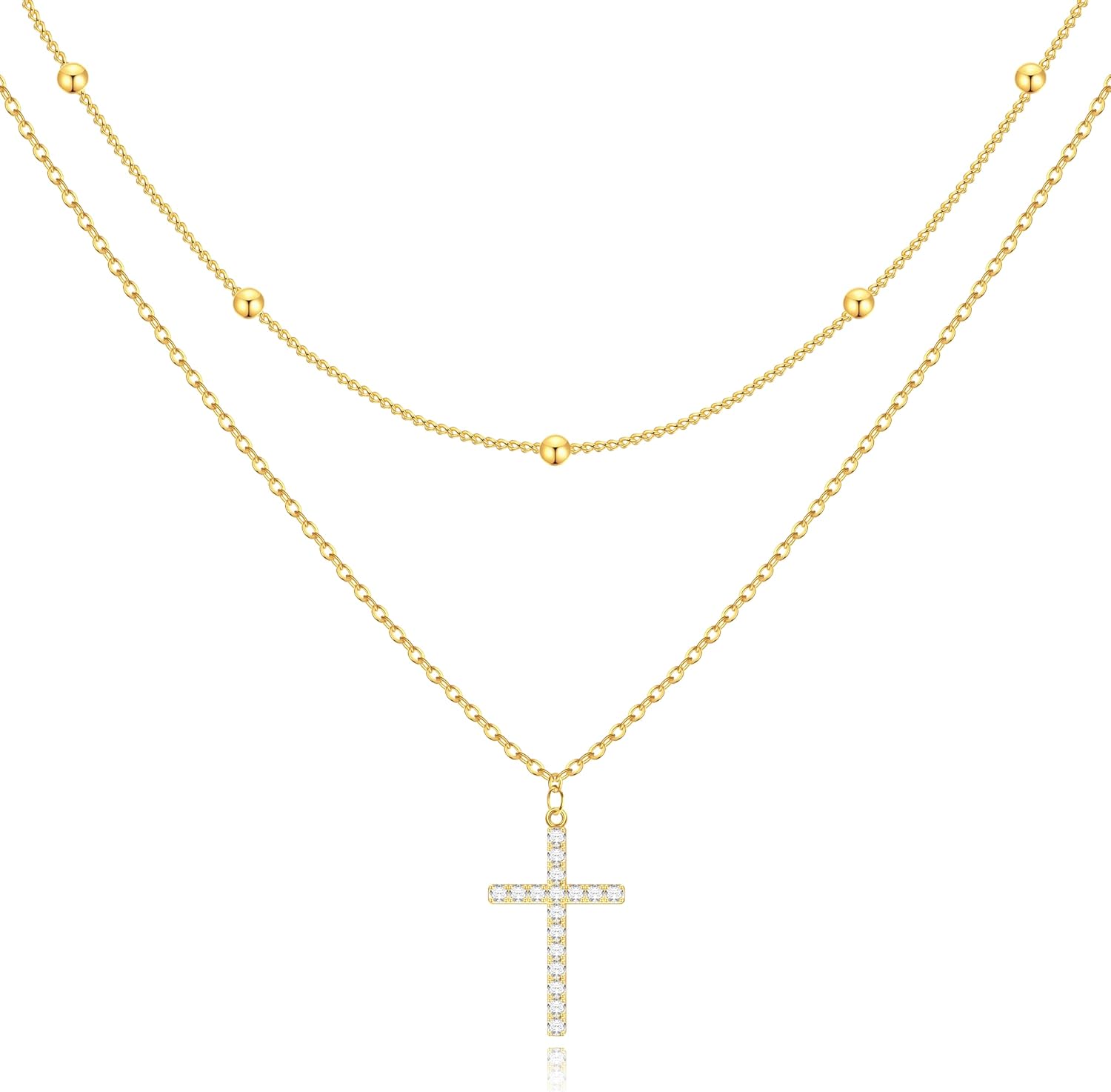 Poxtex Cross Necklace for Women Teen Girls, Dainty 14K Gold Silver Plated Cross Choker Jewelry Non Tarnish Waterproof Cute Simple Small Necklace Christian Baptism Religious Faith Jewelry Gifts