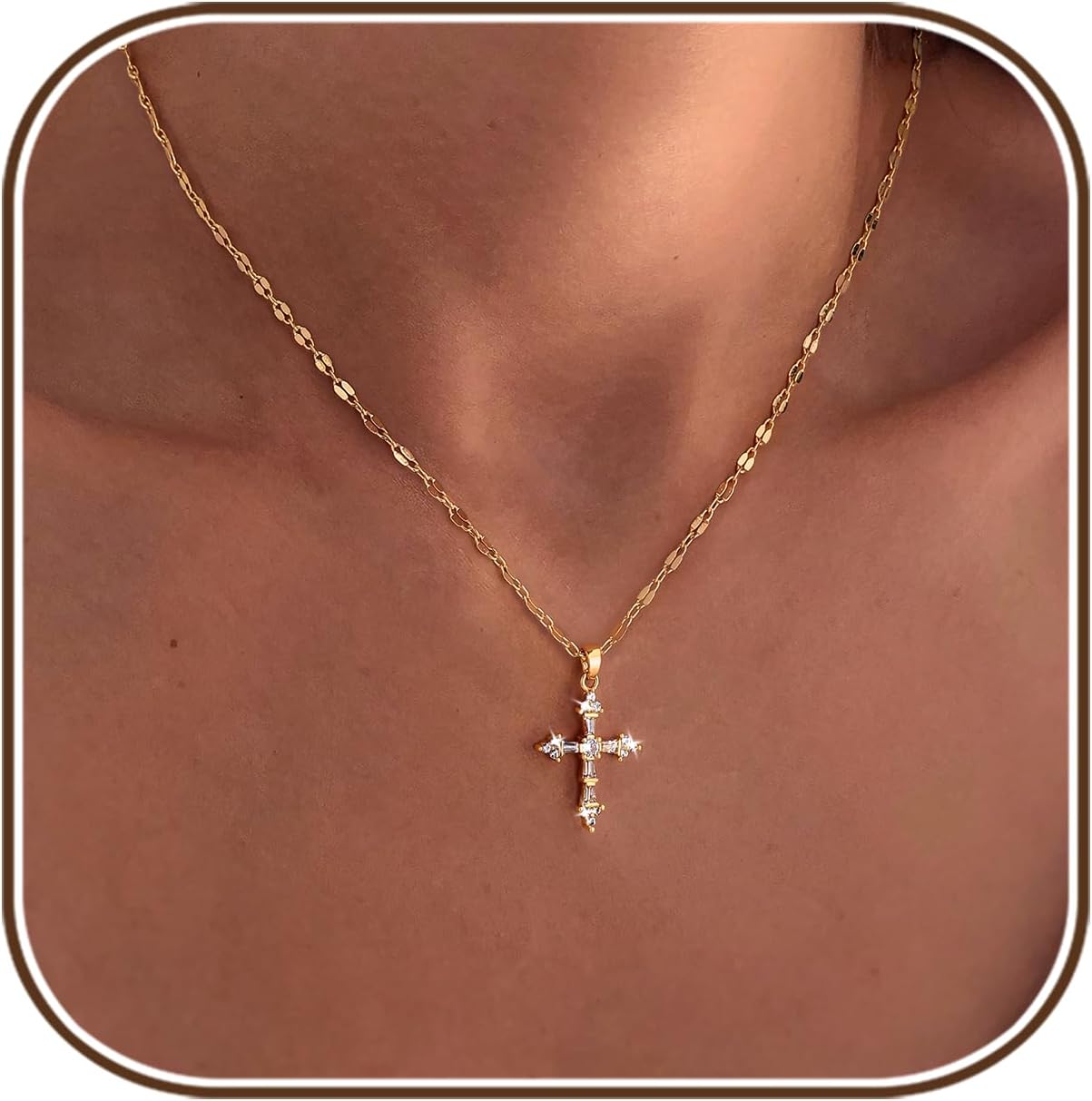 Cross Necklace for Women,Double Cross Necklace 14K Gold Plated Cross Pendant Necklace Dainty Gold Cross Necklaces for Women Trendy Small Cross Charm Necklace Simple Cute Choker Necklaces Gold Jewery