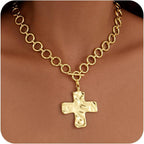 Poxtex Cross Necklace for Women Teen Girls, Dainty 14K Gold Silver Plated Cross Choker Jewelry Non Tarnish Waterproof Cute Simple Small Necklace Christian Baptism Religious Faith Jewelry Gifts