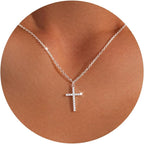Poxtex Cross Necklace for Women Teen Girls, Dainty 14K Gold Silver Plated Cross Choker Jewelry Non Tarnish Waterproof Cute Simple Small Necklace Christian Baptism Religious Faith Jewelry Gifts