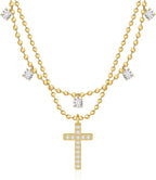 Rotnso Cross Necklace for Women 14K Gold Silver Plated Dainty Small Cross Pendant Choker Simple Trendy Cute Cross Charm Chain Necklace Easter Basket Stuffers Baptism Religious Faith Jewelry Gift