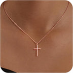 Poxtex Cross Necklace for Women Teen Girls, Dainty 14K Gold Silver Plated Cross Choker Jewelry Non Tarnish Waterproof Cute Simple Small Necklace Christian Baptism Religious Faith Jewelry Gifts