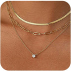 Layered Gold Necklaces for Women, 14K Plated Gold Sterling Silver Plated Dainty Pendant Necklace Set with Cubic Zirconia,Stackable Chain Choker,Trendy Personalized Jewelry Gift Non Tarnish