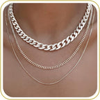 Tewiky Layered Necklaces for Women Non Tarnish- Chunky 14k Gold Plated Herringbone/Snake/Rope/Box/Cuban Link Chain for Women Waterproof Layering Stack Choker Necklace Trendy Dainty Tarnish Free Jewelry Set