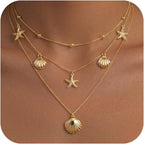 WomenGifts Layered Gold Necklaces for Women, 14K Gold Sterling Silver Plated Dainty Pendant Necklace Set Non Tarnish, Chunky Stackable Cuban Chain Choker, Trendy Birthstone Vacation Jewelry Gift
