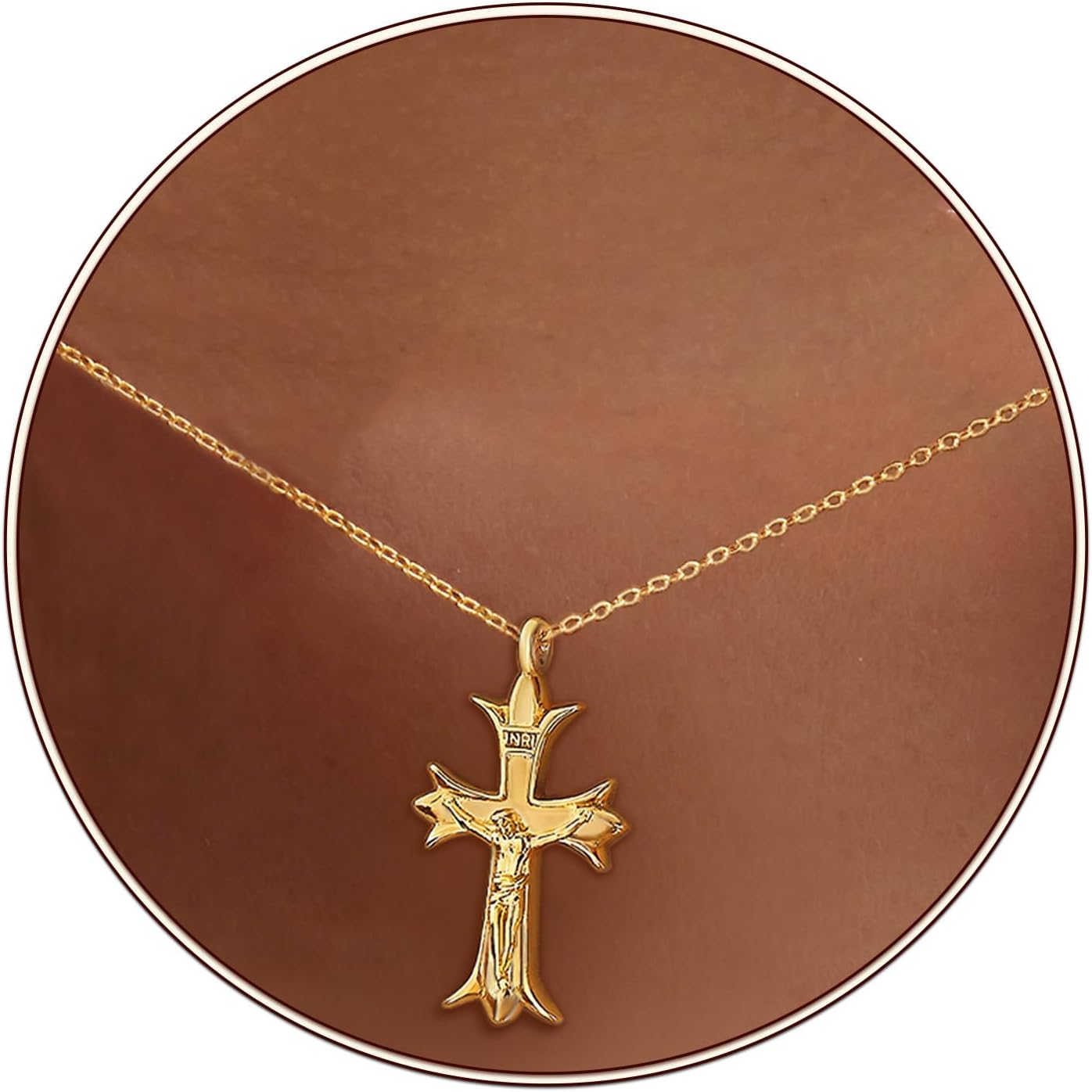 Partm Gold Cross Necklace for Women 14K Plated Dainty Pendant Cross Chain Faith Crucifix Choker Baptism Necklace for Women Trendy Religious Jewelry Hypoallergenic