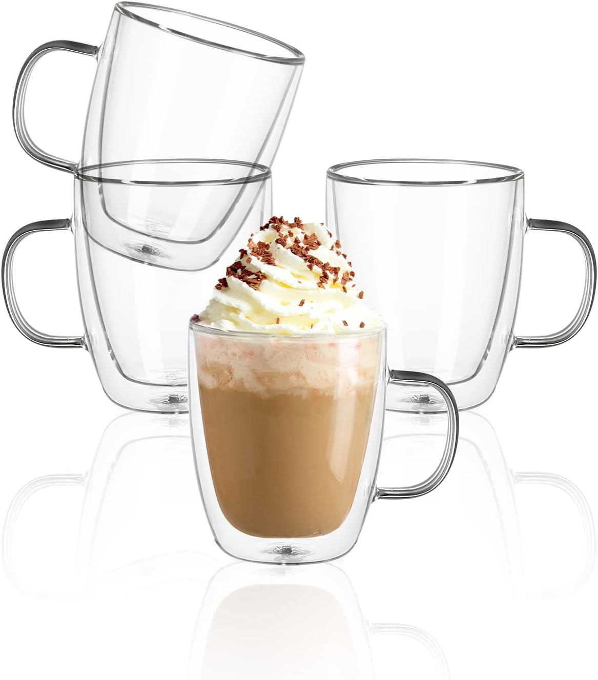 Sweese 12.5 oz Double Wall Glass Coffee Mugs Set of 2 - Insulated for Espresso, Latte, Tea Beverages
