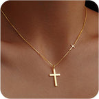Poxtex Cross Necklace for Women Teen Girls, Dainty 14K Gold Silver Plated Cross Choker Jewelry Non Tarnish Waterproof Cute Simple Small Necklace Christian Baptism Religious Faith Jewelry Gifts