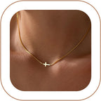 Rotnso Cross Necklace for Women 14K Gold Silver Plated Dainty Small Cross Pendant Choker Simple Trendy Cute Cross Charm Chain Necklace Easter Basket Stuffers Baptism Religious Faith Jewelry Gift