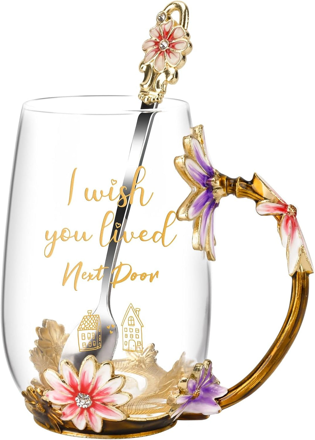 Tea Cup Glass Coffee Enamels Mug Gifts for Mom Women Christmas Birthday | Valentines Day for Her Girlfriend Wife,Mothers Day Gifts from Daughter Son,Heat & Cold Resistant,Shatterproof