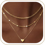 WomenGifts Layered Gold Necklaces for Women, 14K Gold Sterling Silver Plated Dainty Pendant Necklace Set Non Tarnish, Chunky Stackable Cuban Chain Choker, Trendy Birthstone Vacation Jewelry Gift