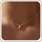 Poxtex Cross Necklace for Women Teen Girls, Dainty 14K Gold Silver Plated Cross Choker Jewelry Non Tarnish Waterproof Cute Simple Small Necklace Christian Baptism Religious Faith Jewelry Gifts