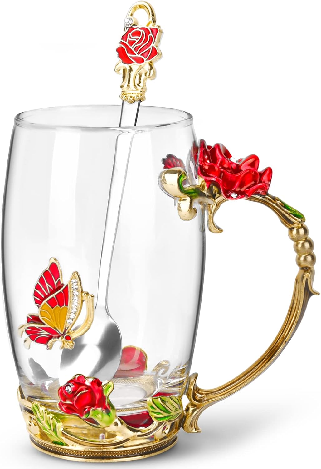 Tea Cup Glass Coffee Enamels Mug Gifts for Mom Women Christmas Birthday | Valentines Day for Her Girlfriend Wife,Mothers Day Gifts from Daughter Son,Heat & Cold Resistant,Shatterproof