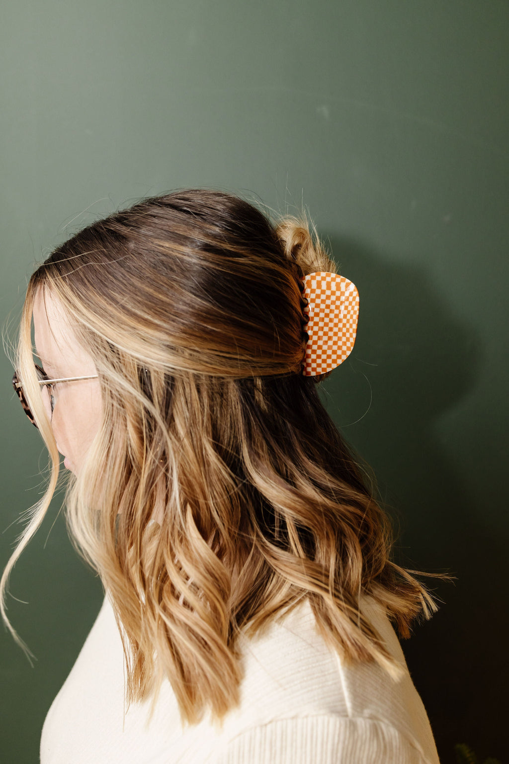 Orange Checkered Claw Clip