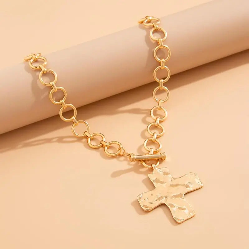 Tewiky Gold Chunky Cross Necklace for Women - Vintage Style