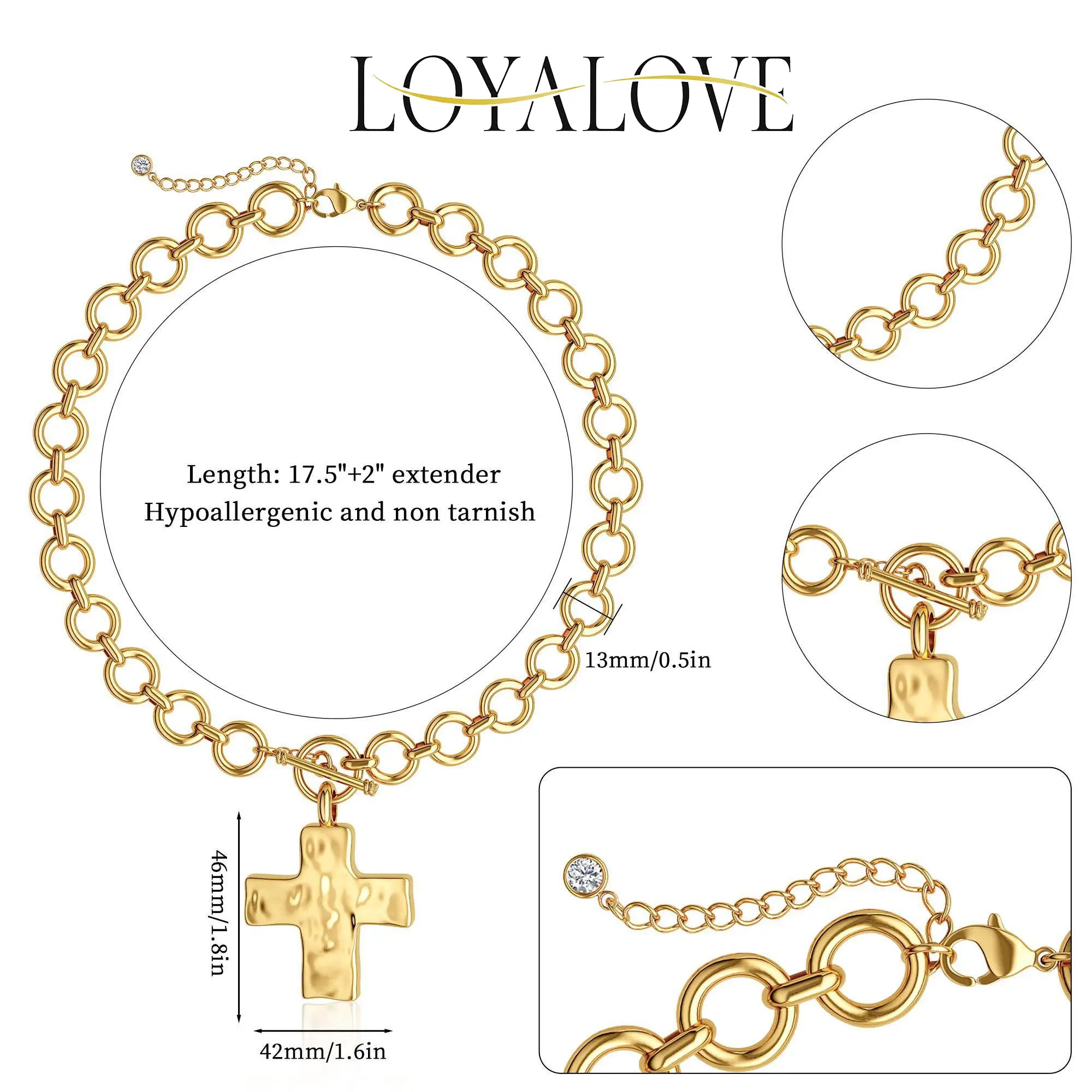 Tewiky Gold Chunky Cross Necklace for Women - Vintage Style