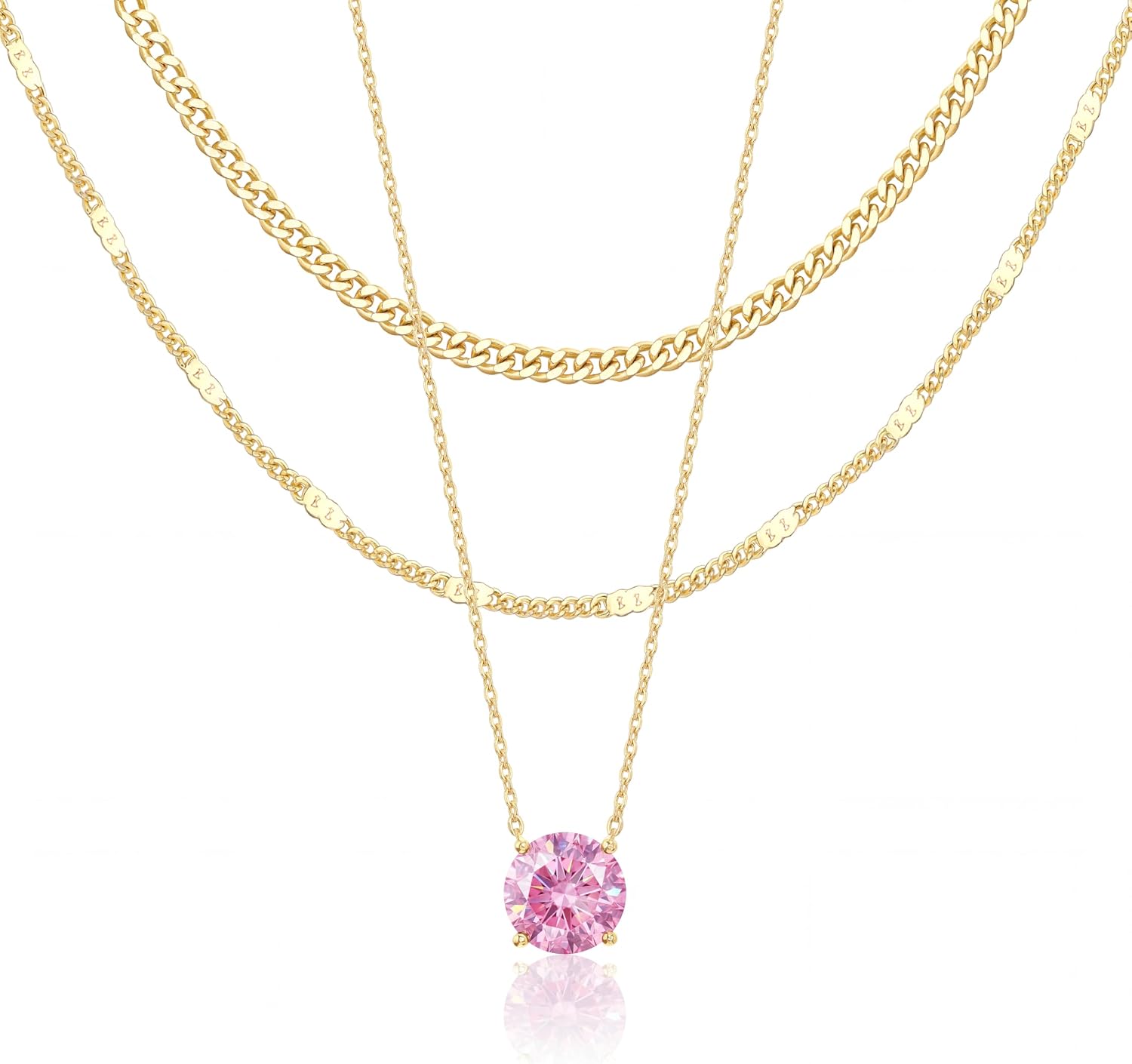 WomenGifts Layered Gold Necklaces for Women, 14K Gold Sterling Silver Plated Dainty Pendant Necklace Set Non Tarnish, Chunky Stackable Cuban Chain Choker, Trendy Birthstone Vacation Jewelry Gift