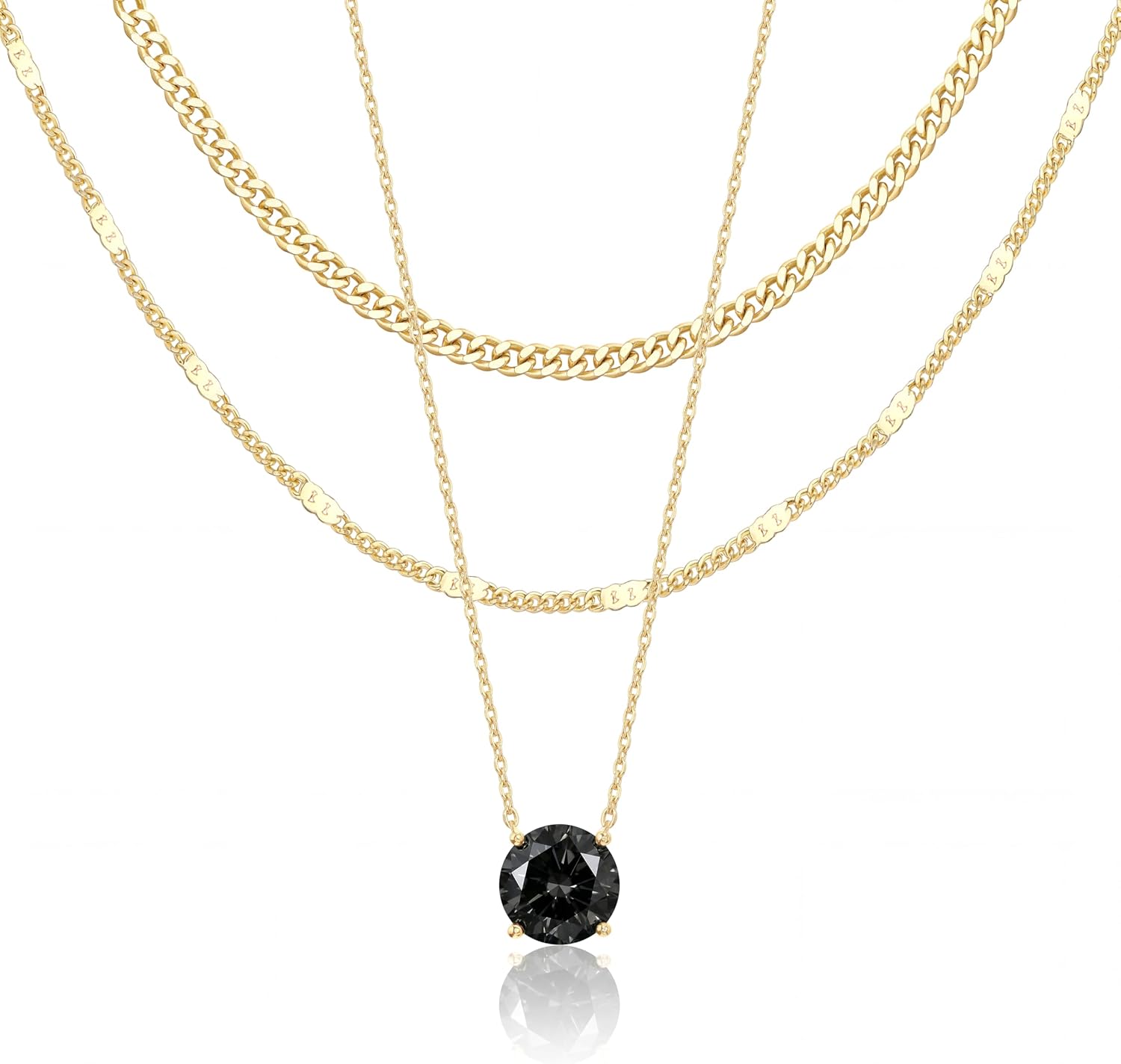 WomenGifts Layered Gold Necklaces for Women, 14K Gold Sterling Silver Plated Dainty Pendant Necklace Set Non Tarnish, Chunky Stackable Cuban Chain Choker, Trendy Birthstone Vacation Jewelry Gift