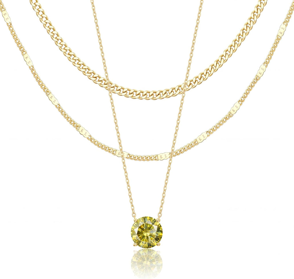 WomenGifts Layered Gold Necklaces for Women, 14K Gold Sterling Silver Plated Dainty Pendant Necklace Set Non Tarnish, Chunky Stackable Cuban Chain Choker, Trendy Birthstone Vacation Jewelry Gift