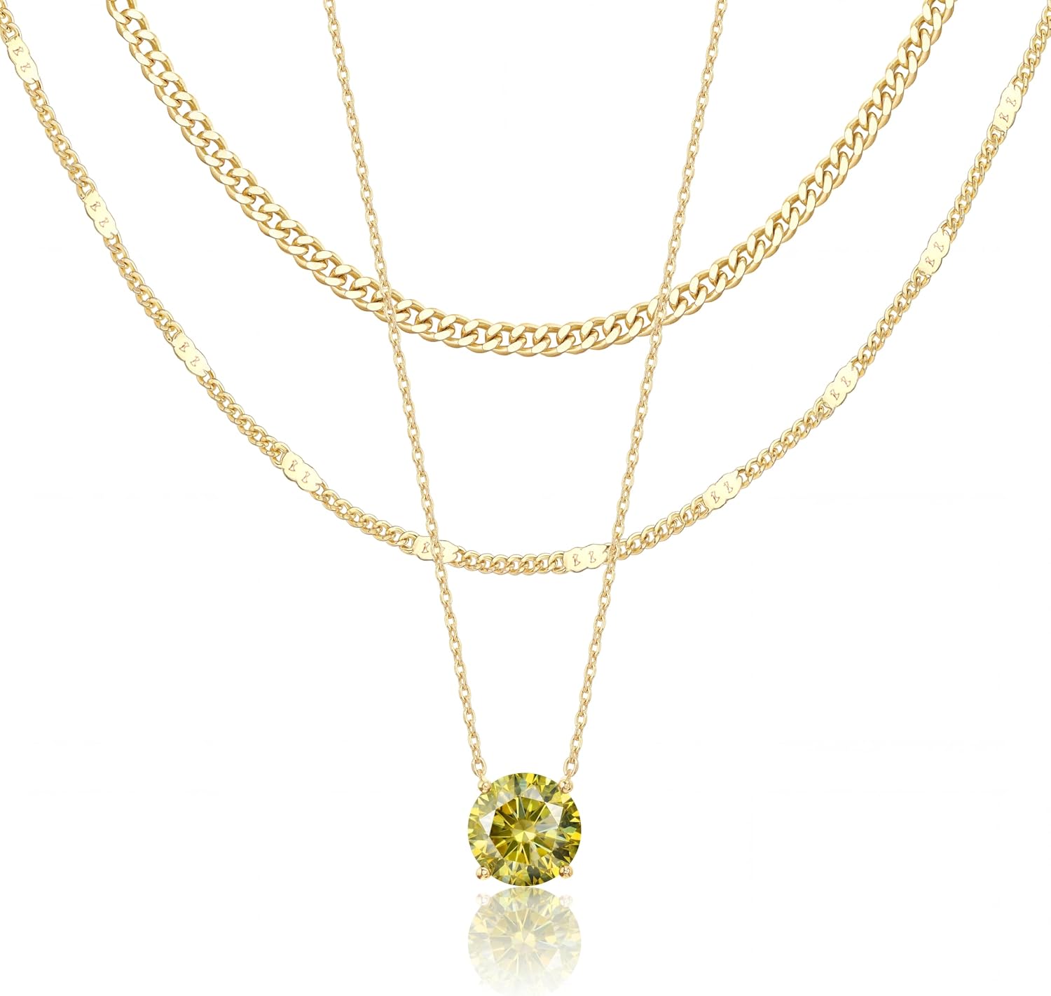 WomenGifts Layered Gold Necklaces for Women, 14K Gold Sterling Silver Plated Dainty Pendant Necklace Set Non Tarnish, Chunky Stackable Cuban Chain Choker, Trendy Birthstone Vacation Jewelry Gift
