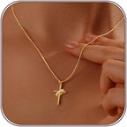Partm Gold Cross Necklace for Women 14K Plated Dainty Pendant Cross Chain Faith Crucifix Choker Baptism Necklace for Women Trendy Religious Jewelry Hypoallergenic