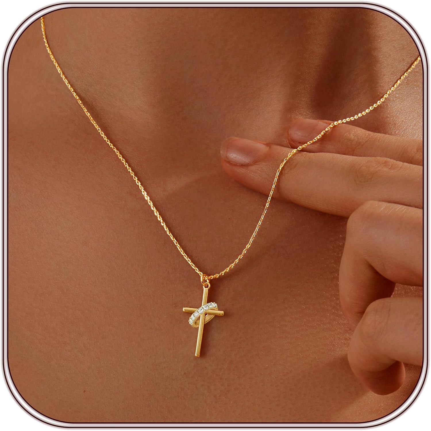 Partm Gold Cross Necklace for Women 14K Plated Dainty Pendant Cross Chain Faith Crucifix Choker Baptism Necklace for Women Trendy Religious Jewelry Hypoallergenic