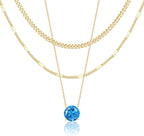 WomenGifts Layered Gold Necklaces for Women, 14K Gold Sterling Silver Plated Dainty Pendant Necklace Set Non Tarnish, Chunky Stackable Cuban Chain Choker, Trendy Birthstone Vacation Jewelry Gift
