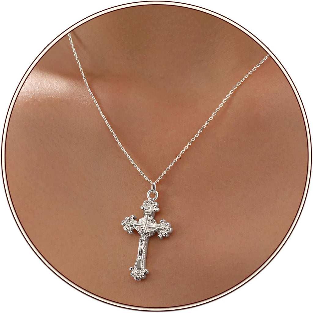 Partm Gold Cross Necklace for Women 14K Plated Dainty Pendant Cross Chain Faith Crucifix Choker Baptism Necklace for Women Trendy Religious Jewelry Hypoallergenic