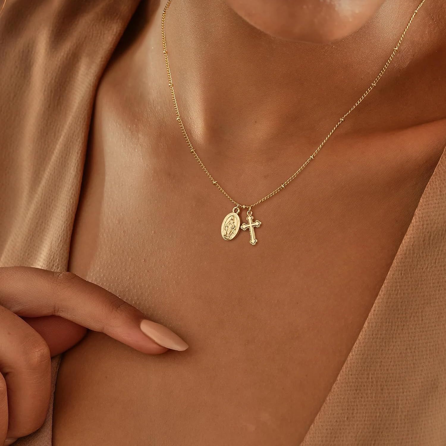 Rotnso Cross Necklace for Women 14K Gold Silver Plated Dainty Small Cross Pendant Choker Simple Trendy Cute Cross Charm Chain Necklace Easter Basket Stuffers Baptism Religious Faith Jewelry Gift