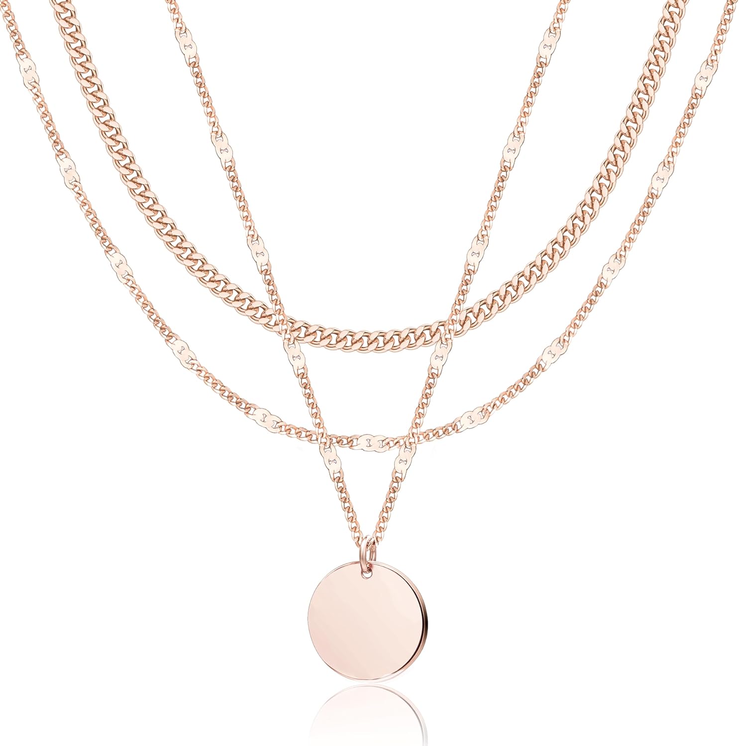 WomenGifts Layered Gold Necklaces for Women, 14K Gold Sterling Silver Plated Dainty Pendant Necklace Set Non Tarnish, Chunky Stackable Cuban Chain Choker, Trendy Birthstone Vacation Jewelry Gift