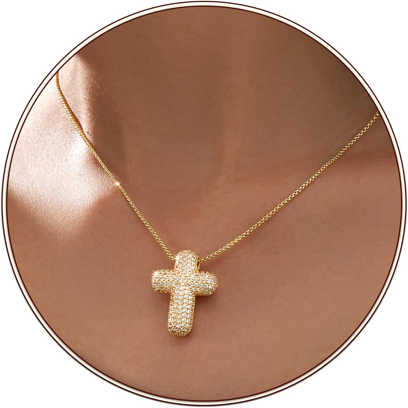 Partm Gold Cross Necklace for Women 14K Plated Dainty Pendant Cross Chain Faith Crucifix Choker Baptism Necklace for Women Trendy Religious Jewelry Hypoallergenic