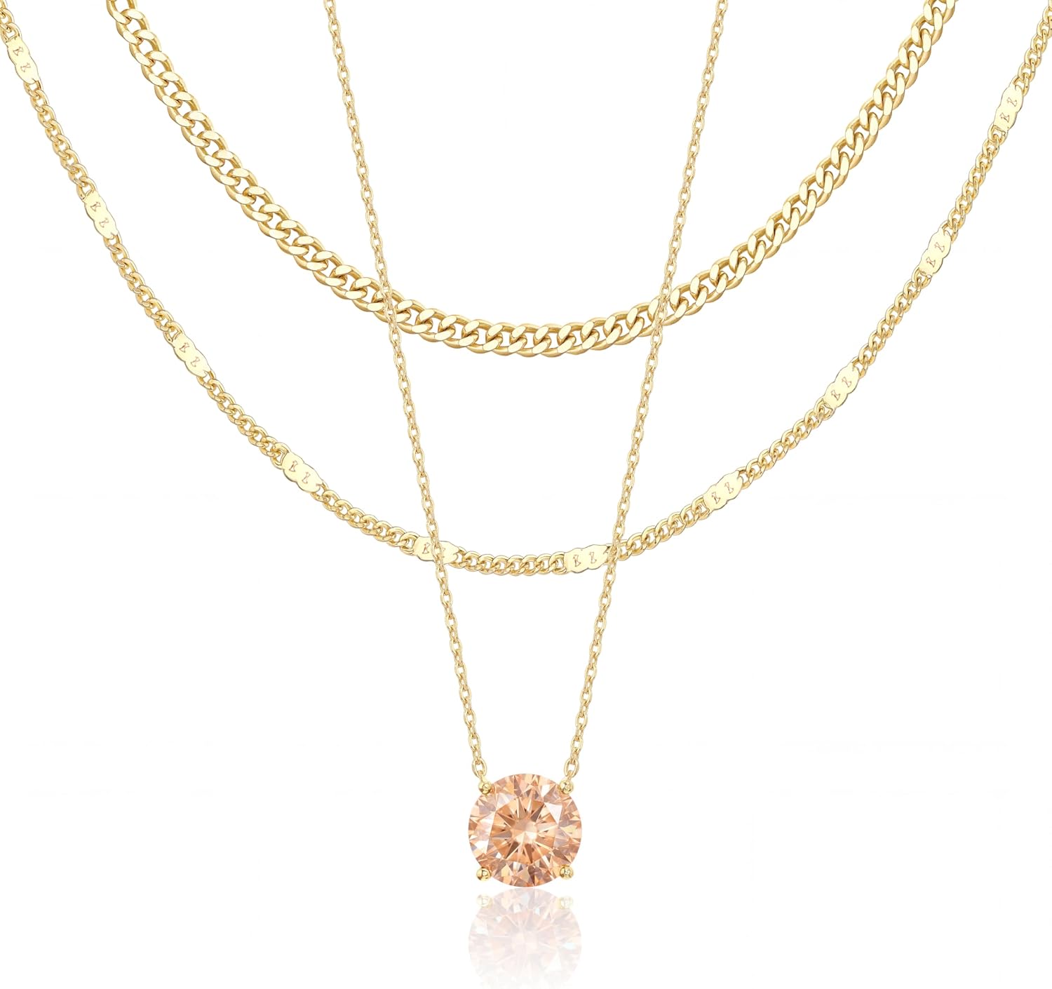 WomenGifts Layered Gold Necklaces for Women, 14K Gold Sterling Silver Plated Dainty Pendant Necklace Set Non Tarnish, Chunky Stackable Cuban Chain Choker, Trendy Birthstone Vacation Jewelry Gift