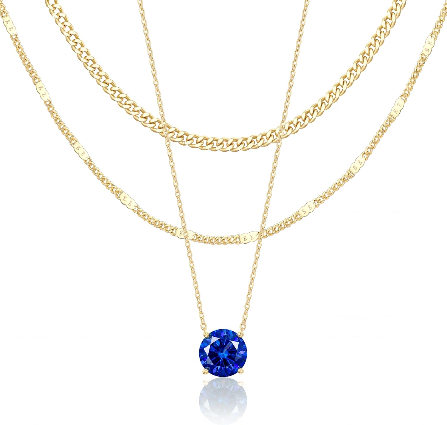 WomenGifts Layered Gold Necklaces for Women, 14K Gold Sterling Silver Plated Dainty Pendant Necklace Set Non Tarnish, Chunky Stackable Cuban Chain Choker, Trendy Birthstone Vacation Jewelry Gift
