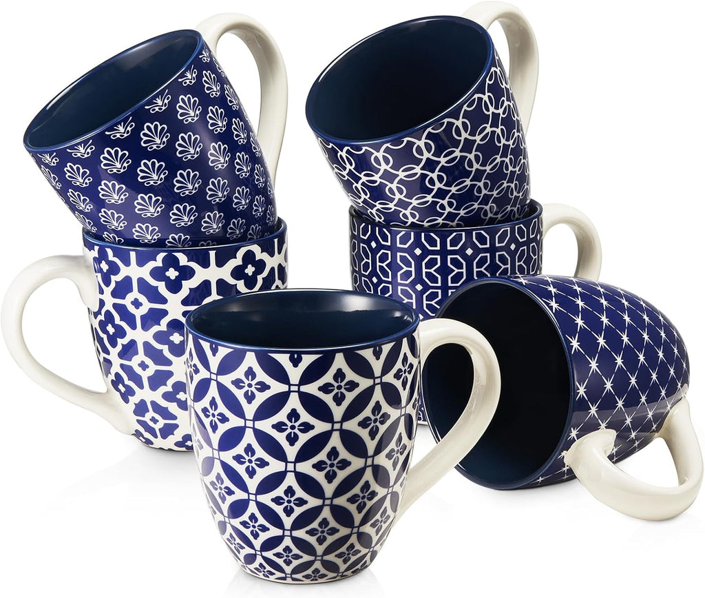 DOWAN Coffee Mugs Set of 6, 16 oz Large Porcelain Mug, Ceramic Tea Cups with Handle for Men Women, Mug Gift Set, Housewarming Wedding Gift