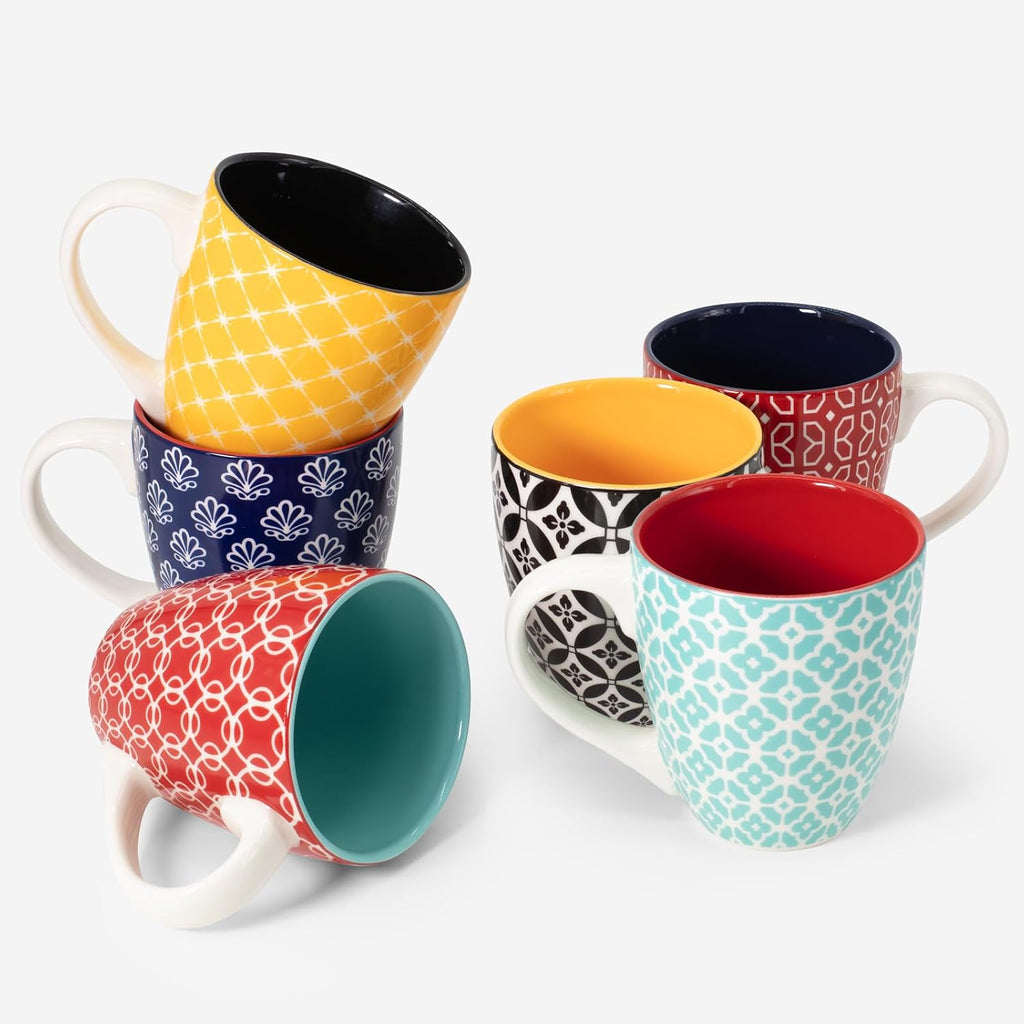 DOWAN Coffee Mugs Set of 6, 16 oz Large Porcelain Mug, Ceramic Tea Cups with Handle for Men Women, Mug Gift Set, Housewarming Wedding Gift