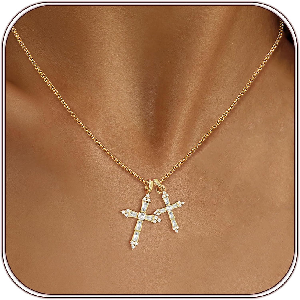 Partm Gold Cross Necklace for Women 14K Plated Dainty Pendant Cross Chain Faith Crucifix Choker Baptism Necklace for Women Trendy Religious Jewelry Hypoallergenic