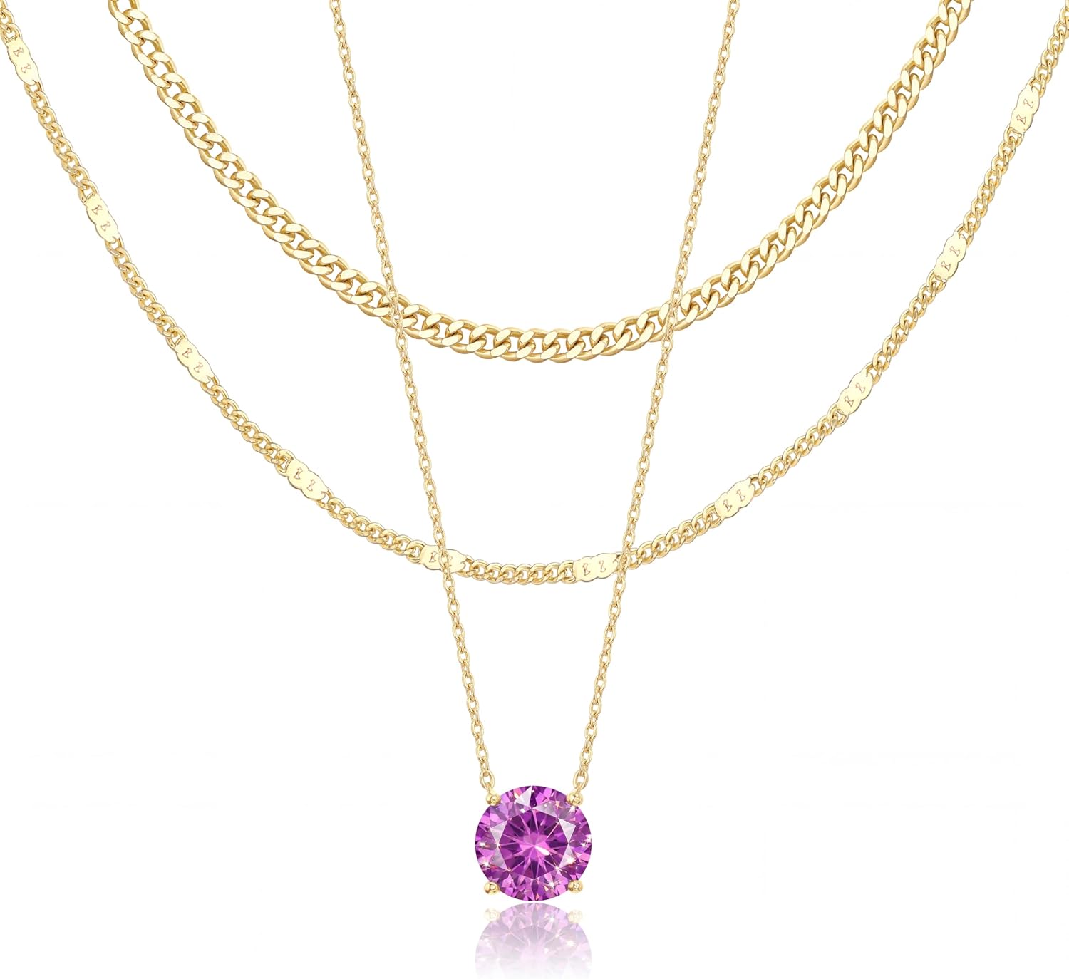 WomenGifts Layered Gold Necklaces for Women, 14K Gold Sterling Silver Plated Dainty Pendant Necklace Set Non Tarnish, Chunky Stackable Cuban Chain Choker, Trendy Birthstone Vacation Jewelry Gift
