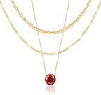 WomenGifts Layered Gold Necklaces for Women, 14K Gold Sterling Silver Plated Dainty Pendant Necklace Set Non Tarnish, Chunky Stackable Cuban Chain Choker, Trendy Birthstone Vacation Jewelry Gift