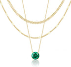 WomenGifts Layered Gold Necklaces for Women, 14K Gold Sterling Silver Plated Dainty Pendant Necklace Set Non Tarnish, Chunky Stackable Cuban Chain Choker, Trendy Birthstone Vacation Jewelry Gift