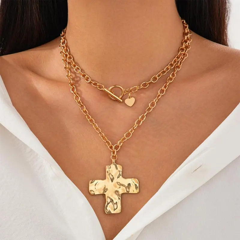 Tewiky Gold Chunky Cross Necklace for Women - Vintage Style