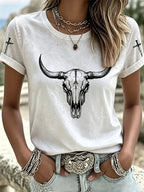 Women'S Western Horse Art Faith Gradient Printed Round Neck T-Shirt
