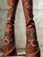 Women'S Casual Retro-Print Trousers