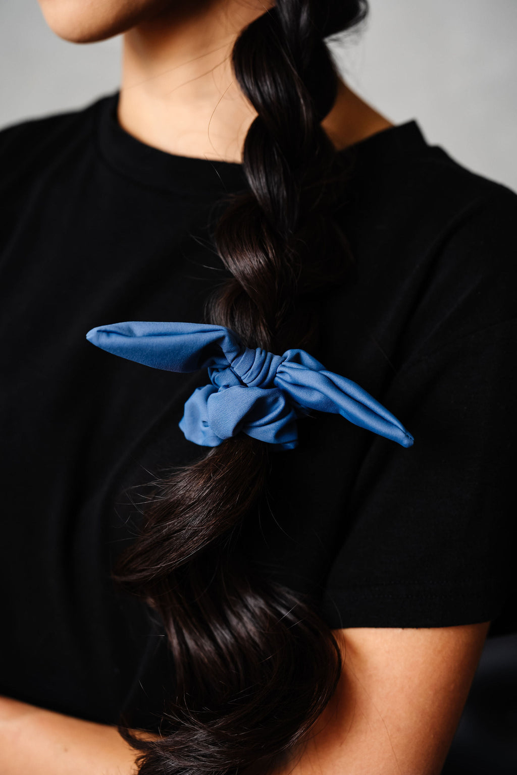 Steel Blue Athletic Bow Scrunchie