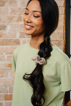 Beige Textured Athletic Bow Scrunchie