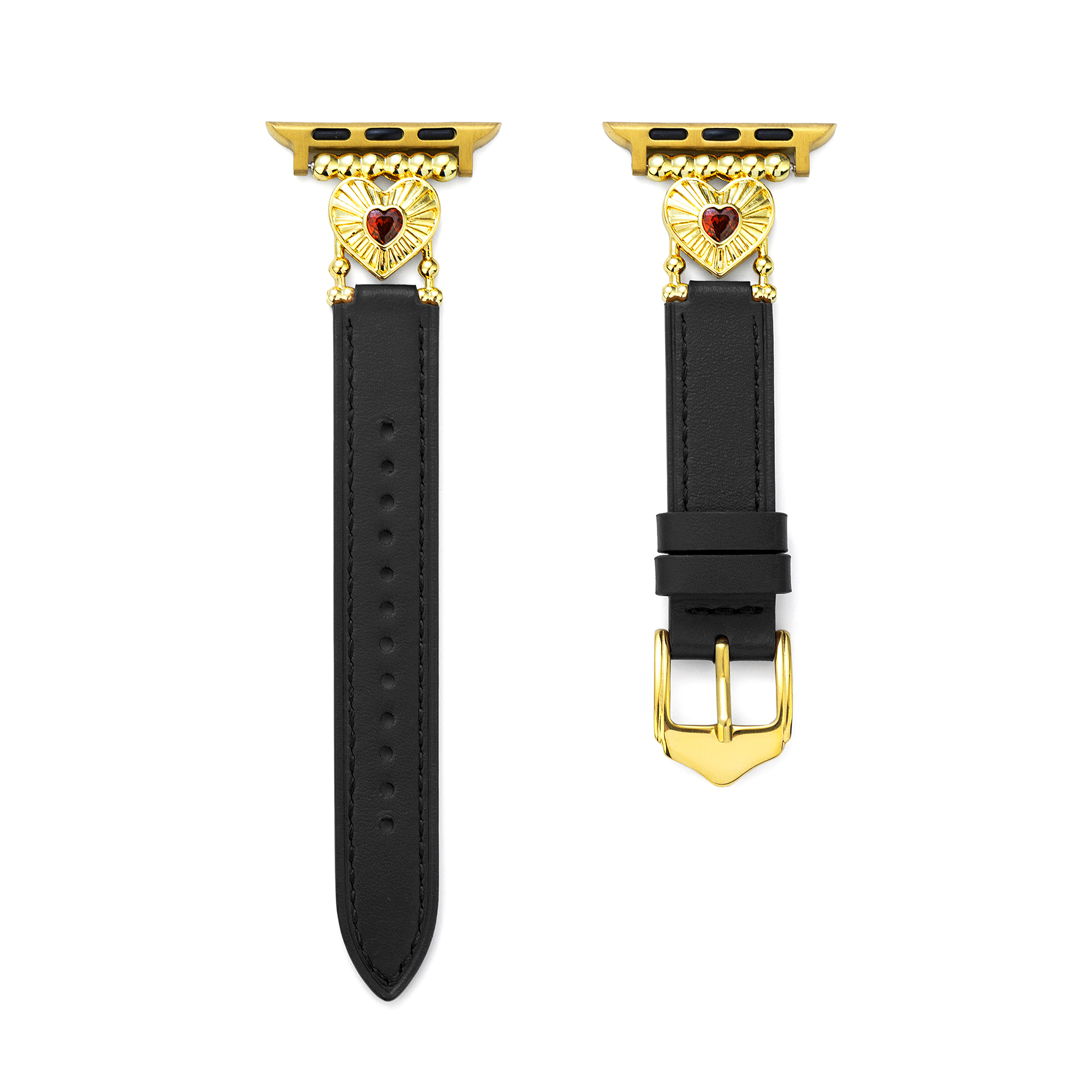 14k Gold / Platinum Plated Heart Adorned Leather Watch Band